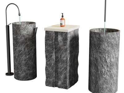 侘寂风石头立式洗手台