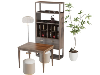 新中式茶桌椅组合 装饰柜3d模型 新中式茶桌椅组合 装饰柜