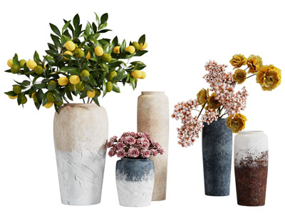 现代陶艺花瓶花卉3d模型 现代陶艺花瓶花卉