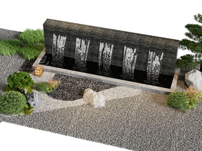 新中式水景瀑布 石子 景观园艺小品