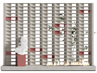 侘寂风镂空隔断 壁炉火炉