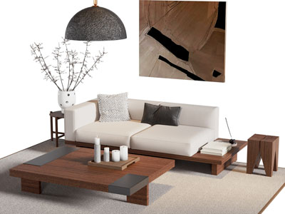 侘寂风多人沙发 茶几组合