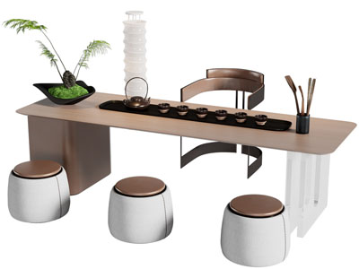 新中式茶桌椅组合3d模型 新中式茶桌椅组合