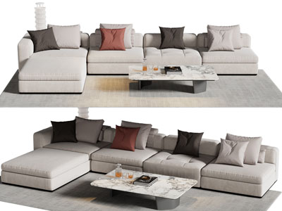 现代转角多人沙发 茶几组合