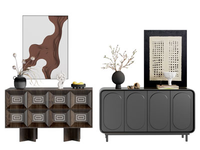 侘寂风玄关柜 边柜3d模型 侘寂风玄关柜 边柜