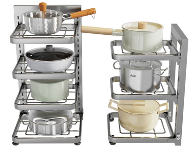 现代不锈钢锅具收纳置物架