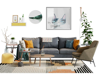 现代多人沙发 休闲椅子和茶几组合