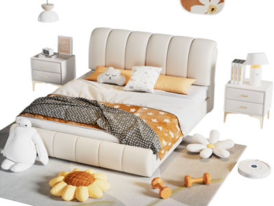 现代儿童双人床 床头柜