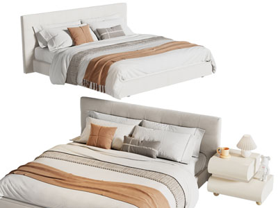 现代布艺双人床 床头柜