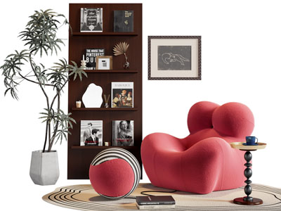 法式单人沙发 装饰书柜