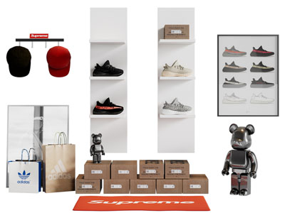 现代运动鞋美陈 摆件组合3d模型 现代运动鞋美陈 摆件组合