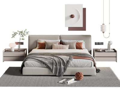 现代布艺双人床 床头柜