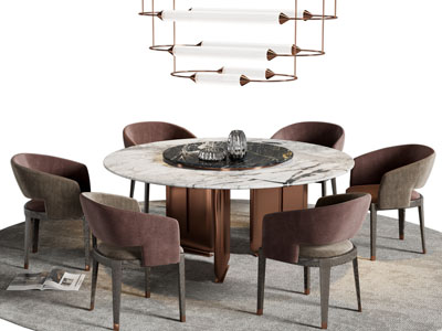 现代圆形餐桌椅组合3d模型 现代圆形餐桌椅组合