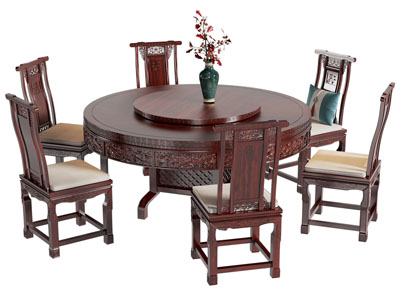 新中式圆形实木餐桌椅组合3d模型 新中式圆形实木餐桌椅组合