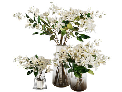 现代玻璃花瓶花卉3d模型 现代玻璃花瓶花卉
