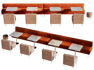 现代轻奢咖啡馆卡座餐桌椅组合3d模型 现代轻奢咖啡馆卡座餐桌椅组合