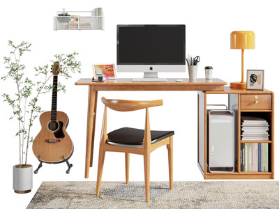 北欧书桌椅组合3d模型 北欧书桌椅组合