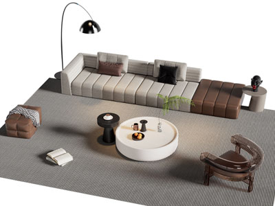 现代多人沙发 休闲椅子和茶几组合