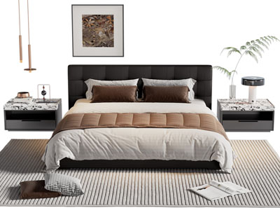 现代双人床 床头柜