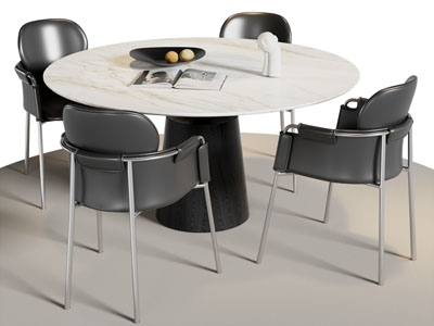 现代圆形餐桌椅组合3d模型 现代圆形餐桌椅组合