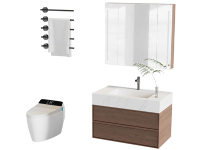 现代悬挂式洗手台 镜柜 浴室柜 马桶