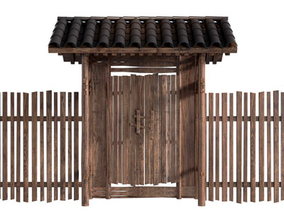 新中式木栅格围栏 大门