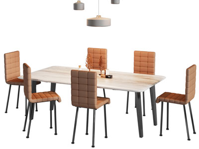 现代长方形餐桌椅组合3d模型 现代长方形餐桌椅组合