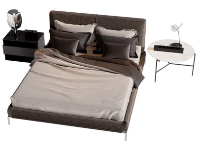 现代双人床 床头柜