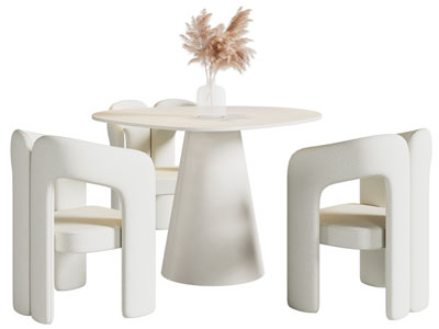 侘寂风奶油风商务洽谈休闲餐桌椅组合3d模型 侘寂风奶油风商务洽谈休闲餐桌椅组合