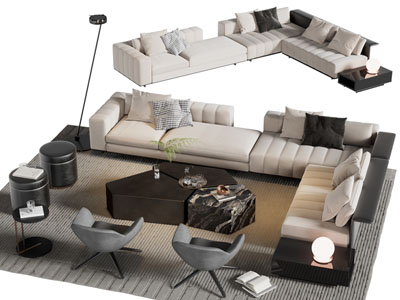 现代转角多人沙发 休闲椅子和茶几组合