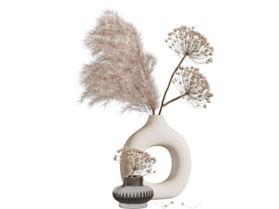 侘寂风花瓶花卉3d模型 侘寂风花瓶花卉