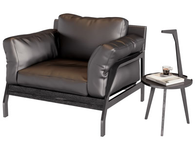 现代单人沙发 边几