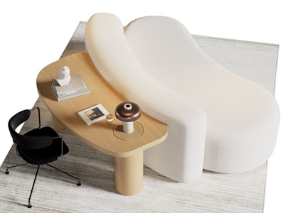 现代奶油风多人沙发 书桌椅组合3d模型 现代奶油风多人沙发 书桌椅组合