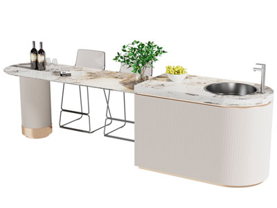 现代轻奢水吧台吧椅组合3d模型 现代轻奢水吧台吧椅组合