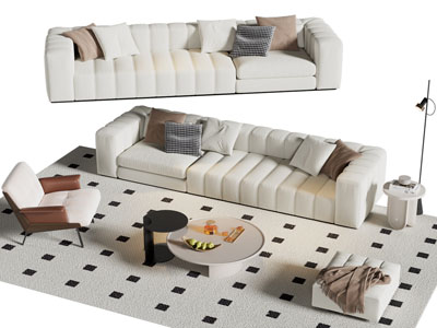 现代多人沙发 休闲椅子和茶几组合