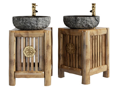 侘寂风竹编立式洗手台