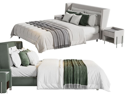 现代布艺双人床 床头柜
