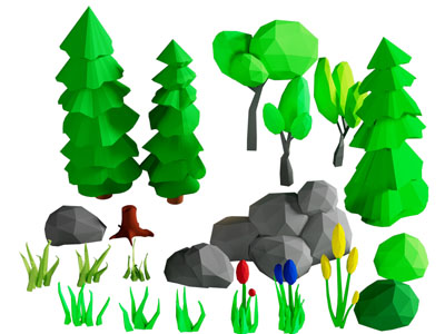 现代卡通植物 石头 场景文件3d模型 现代卡通植物 石头 场景文件