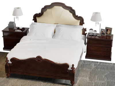 法式实木双人床 床头柜