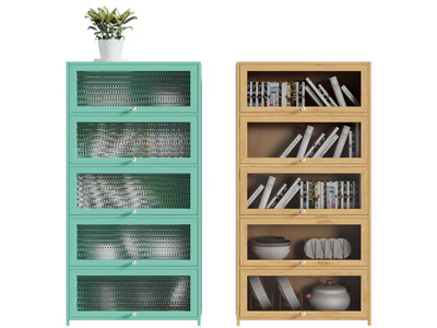 现代玻璃柜门的书柜 边柜