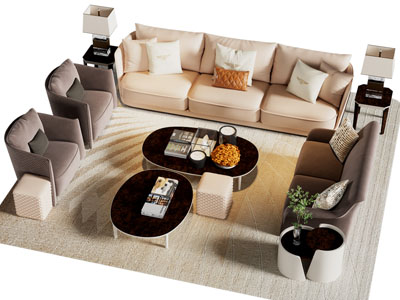 现代多人沙发 双人沙发和茶几组合