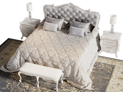 欧式双人床 床头柜 床尾凳