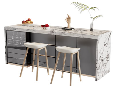 现代大理石吧台吧椅3d模型 现代大理石吧台吧椅