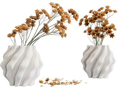 侘寂风陶艺花瓶花卉3d模型 侘寂风陶艺花瓶花卉