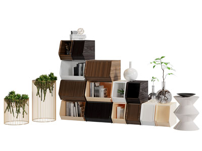 现代组合书柜 边柜 边几