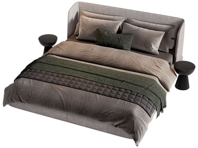 现代布艺双人床 床头几