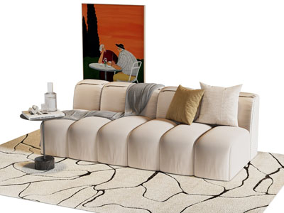 现代奶油风多人沙发 边几3d模型 现代奶油风多人沙发 边几