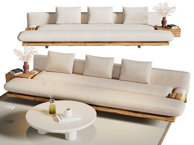 侘寂风奶油风多人沙发 茶几组合