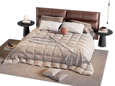 现代皮质床头双人床 床头几