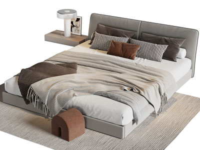 现代布艺双人床 床头柜